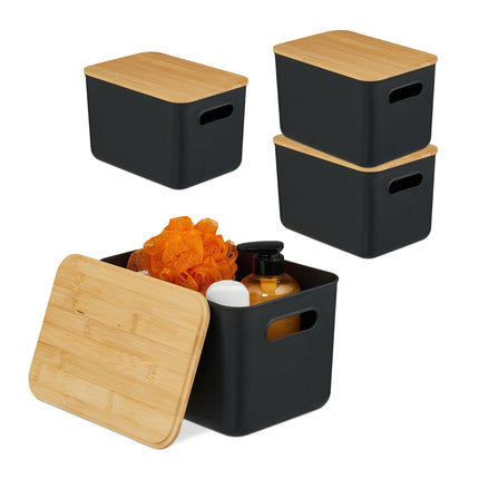 Plastic Storage Box Set with Bamboo Lid, Stackable