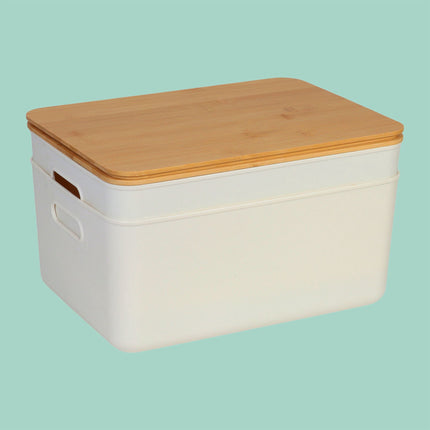 Plastic Storage Box Set with Bamboo Lid, Stackable Organisers