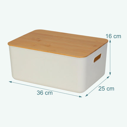 Plastic Storage Box Set with Bamboo Lid, Stackable Organisers