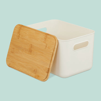 Plastic Storage Box Set with Bamboo Lid, Stackable Organisers