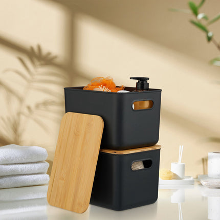 Plastic Storage Box Set with Bamboo Lids, Stackable
