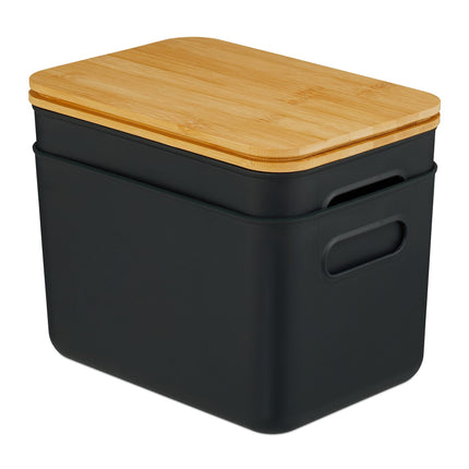 Plastic Storage Boxes with Bamboo Lids, Set of 2