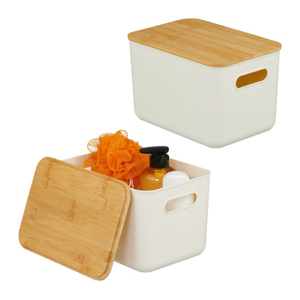 Plastic Storage Boxes with Bamboo Lids, Set of 2