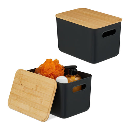 Plastic Storage Boxes with Bamboo Lids, Set of 2