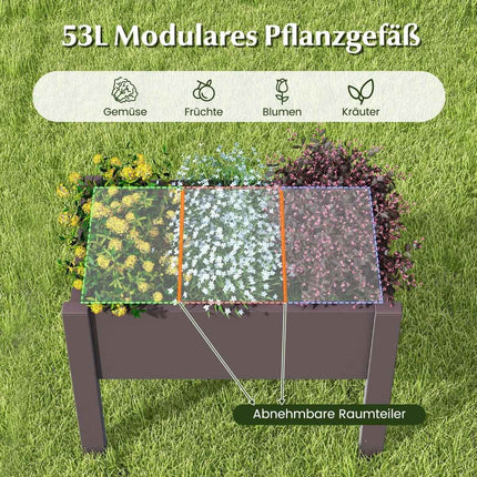 Plastic raised bed garden bed self-watering 53L 76 x 45 x 61 cm coffee