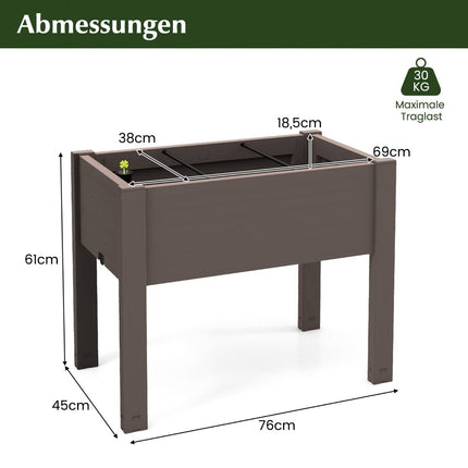 Plastic raised bed garden bed self-watering 53L 76 x 45 x 61 cm coffee