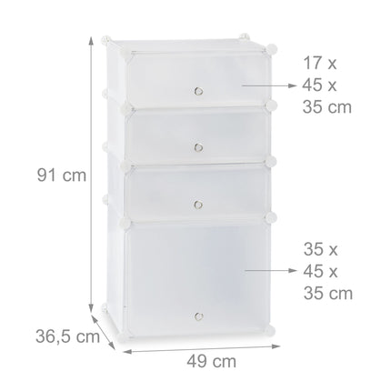 Plastic shoe shelf with 4 compartments
