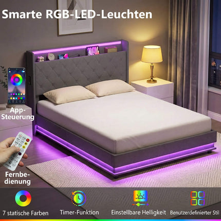 Platform Bed Frame 140x200 cm with Storage & LED Lights
