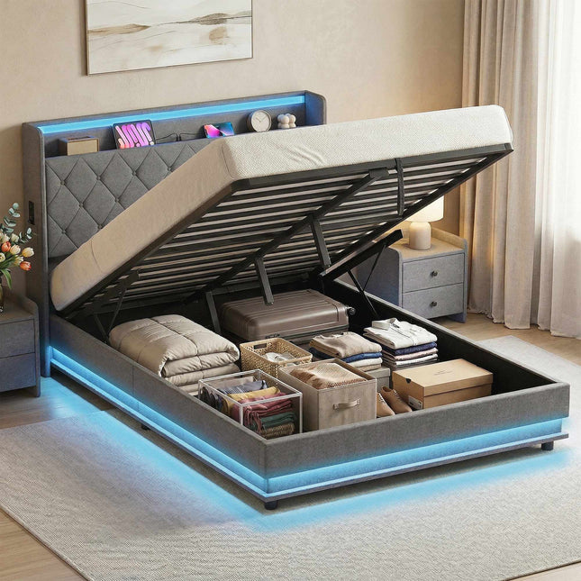 Platform Bed Frame 140x200 cm with Storage & LED Lights