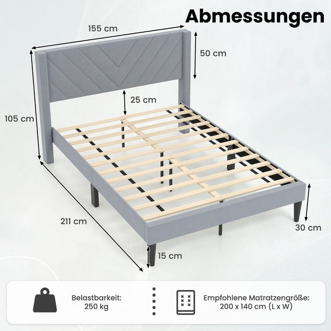 Platform Bed Frame for 200x140 cm Mattress, Grey Velvet