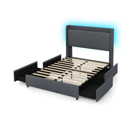 Platform Bed with LED Lights, Charging Station, Gray, 200x160 cm