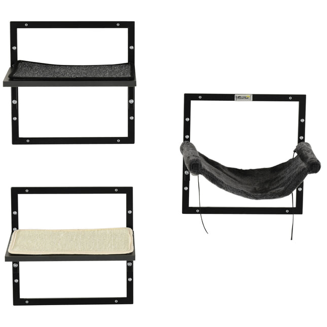 Wall-mounted black hammock platform for cats and pets