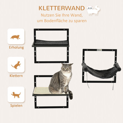 Wall-mounted black hammock platform for cats and pets