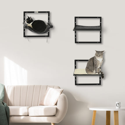 Wall-mounted black hammock platform for cats and pets