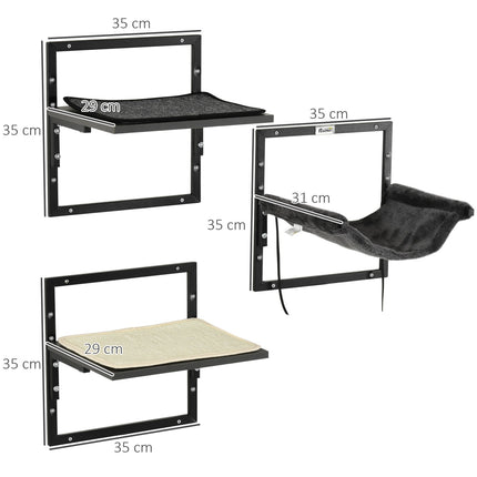 Wall-mounted black hammock platform for cats and pets