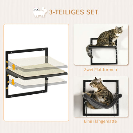 Wall-mounted black hammock platform for cats and pets