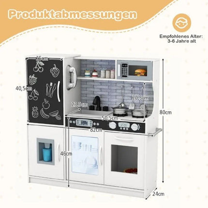 Play Kitchen Set for Toddlers with Chalkboard, 82x24x80 cm