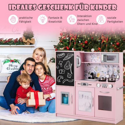 Play Kitchen Set for Toddlers with Chalkboard, Pink