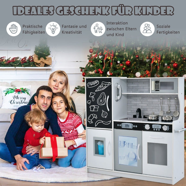 Play Kitchen Set with Blackboard, Sink & Oven – 82x24x80 cm