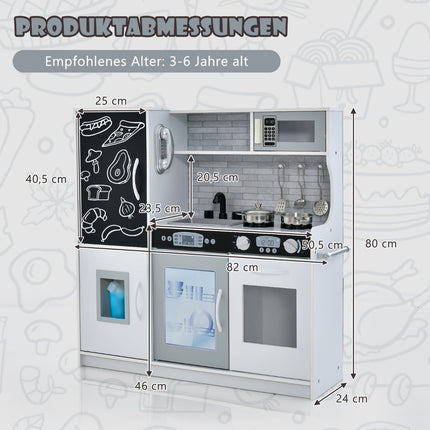Play Kitchen Set with Blackboard, Sink & Oven – 82x24x80 cm
