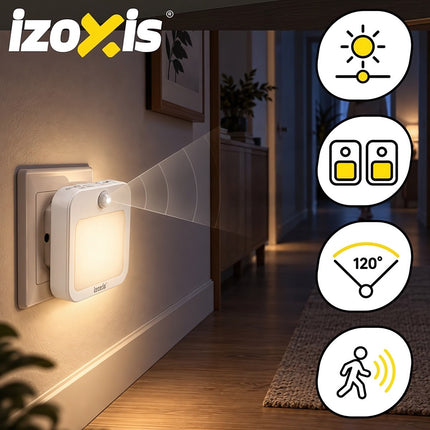 Plug-In LED Night Light with Motion and Dusk Sensor, 2 Pack, Warm Light, 0.6 W