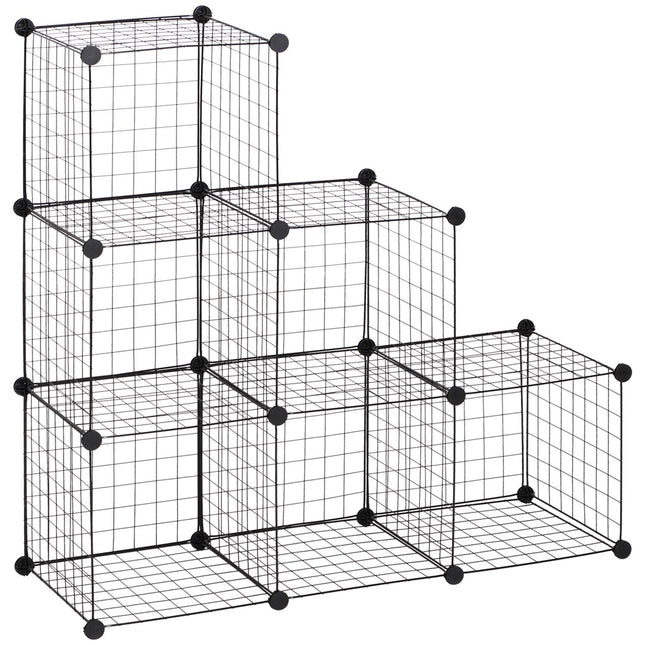 Modular wire storage shelf - 6 cubes, black, 109 x 37 x 109 cm