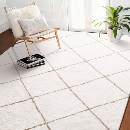 Plush Area Rug 8x10 ft, Beige, Non-Slip High Pile