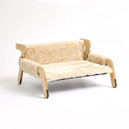 Plush Cat Hammock Bed, Beige – Pine Frame, 53x45.5 cm