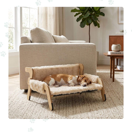 Plush Cat Hammock Bed, Beige – Pine Frame, 53x45.5 cm