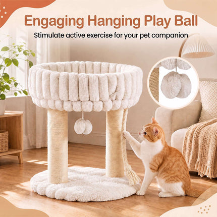 Plush Cat Tree with Sisal Posts & Lounging Platform, Beige