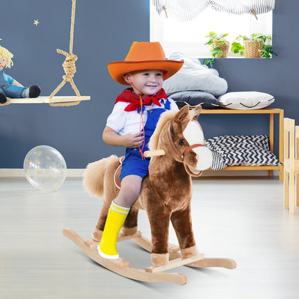 Brown plush rocking horse toy - 74x33x62 cm