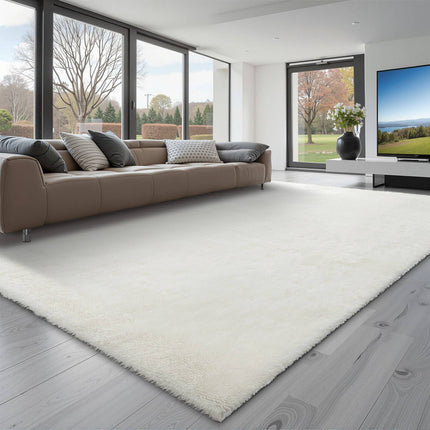 Plush Shag Area Rug 8x10 ft, Non-Slip, Ivory