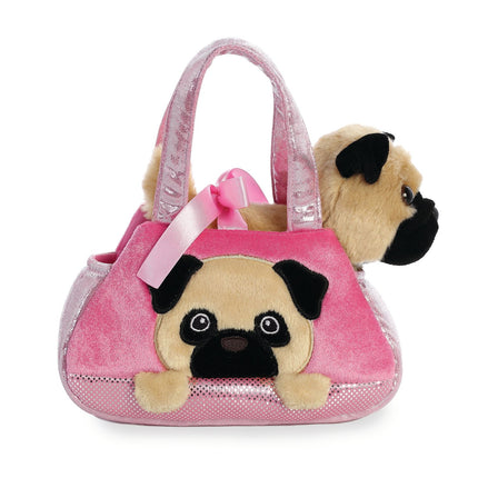 Plush Toy Pug in Bag, 20 cm, Soft and Cuddly Companion