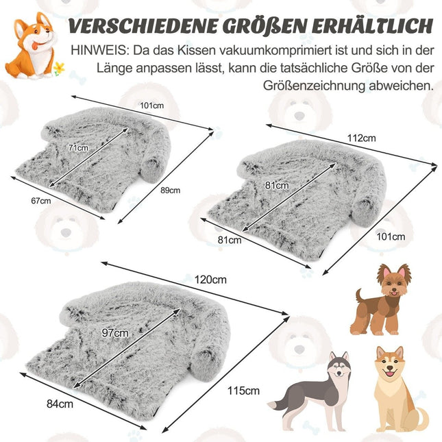 Plush bed for dogs with non-slip base, removable washable cover and soft neck roll, small 101 x 89 cm, grey-white