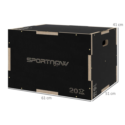 Plyo Box, 3 Heights, 61x51x41 cm, Black, 120 kg Capacity