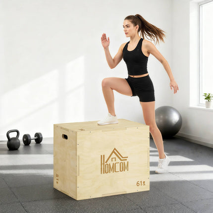 Plyo Box 3-in-1, Natural Wood, 51/61/76 cm, 120 kg Capacity
