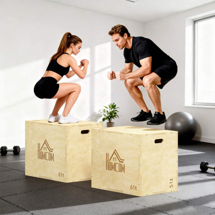 Plyo Box 3-in-1, Natural Wood, 51/61/76 cm, 120 kg Capacity