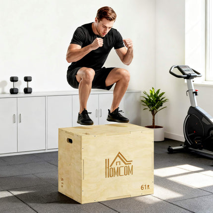 Plyo Box 3-in-1, Natural Wood, 51/61/76 cm, 120 kg Capacity