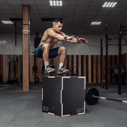 Plyometric Jump Box, 20-18-16 In Wooden, 450 Lb