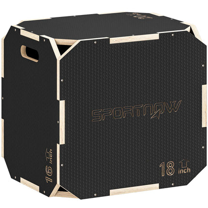 Plyometric Jump Box, Adjustable Heights, Plywood, Black