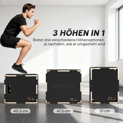 Plyometric Jump Box, Adjustable Heights, Plywood, Black