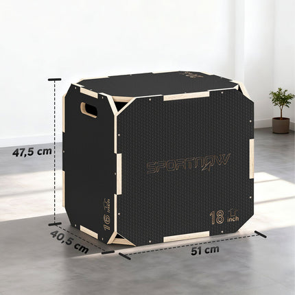 Plyometric Jump Box, Adjustable Heights, Plywood, Black
