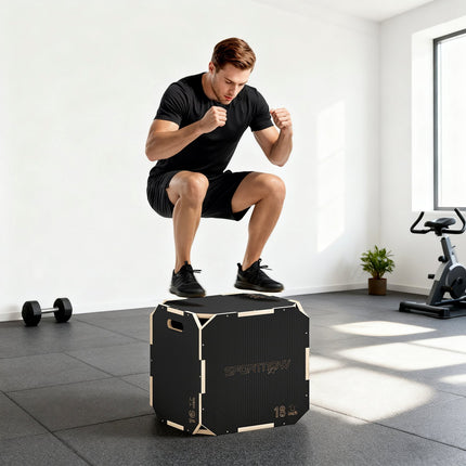 Plyometric Jump Box, Adjustable Heights, Plywood, Black