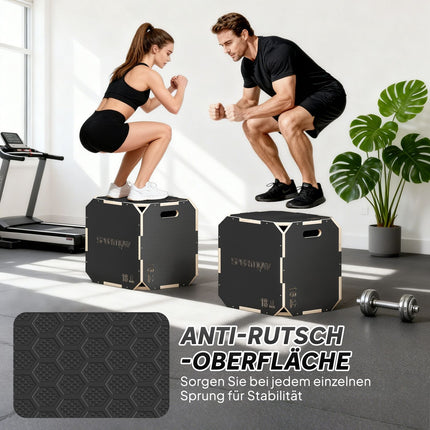 Plyometric Jump Box, Adjustable Heights, Plywood, Black