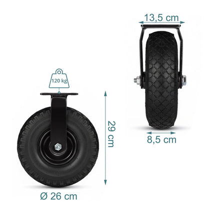 Pneumatic Load Castors with Plate, Set of 2