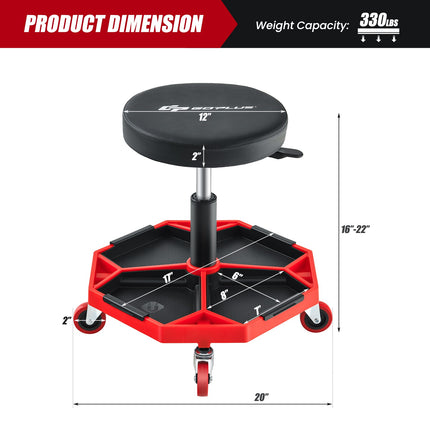 Pneumatic Rolling Mechanic Stool, 330 Lbs, Tool Tray