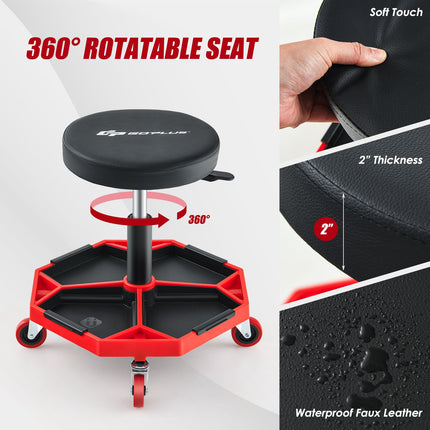 Pneumatic Rolling Mechanic Stool, 330 Lbs, Tool Tray