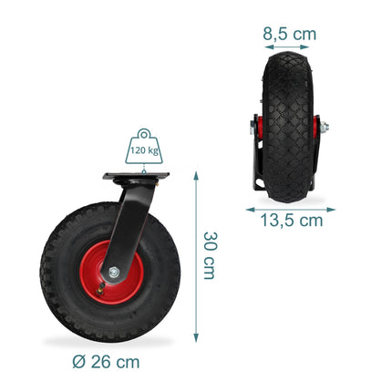 Pneumatic Swivel Castors, 3.00-4, Set of 2, Heavy Duty