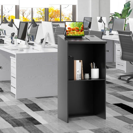 Podium Lectern Stand With Storage Shelf, Cable Hole, Black