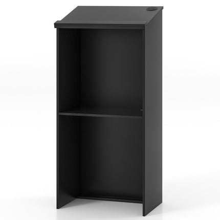 Podium Lectern Stand With Storage Shelf, Cable Hole, Black